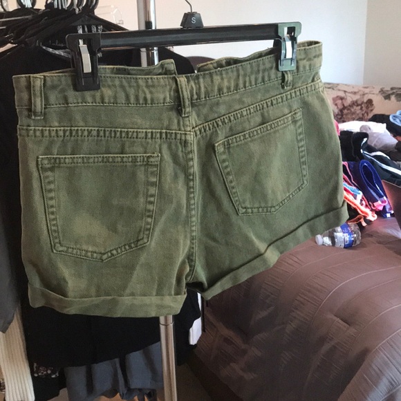 Acacia Washed Olive Green Distressed Denim Shorts - Picture 6 of 6